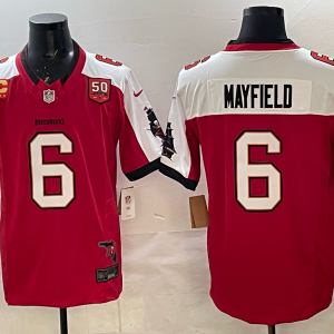 Men's Tampa Bay Buccaneers #6 Baker Mayfield Red Alternate F.U.S.E. 50th Season & 4-Star C Jersey