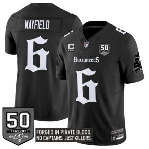 Men's Tampa Bay Buccaneers #6 Baker Mayfield Black F.U.S.E. 50th Season & 4-Star C Patch Jersey
