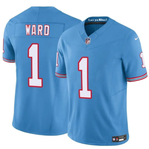 Men's Tennessee Titans #1 Cameron Ward Blue 2025 Draft F.U.S.E. Throwback Vapor Limited Jersey