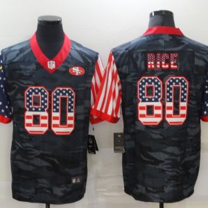 Men's San Francisco 49ers #80 Jerry Rice 2020 Camo USA Flag Limited Jersey