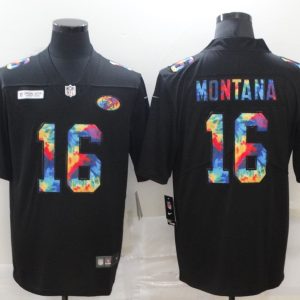 Men's San Francisco 49ers #16 Joe Montana 2020 Black Crucial Catch Limited Jersey