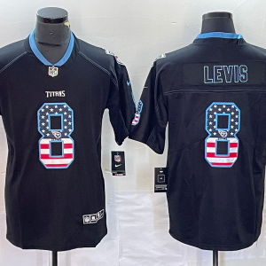 Men's Tennessee Titans #8 Will Levis Black USA Flag Color Rush Limited Stitched Jers