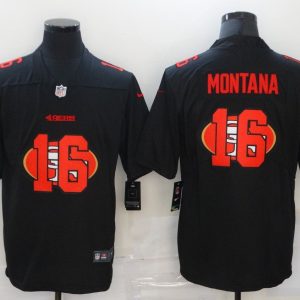 Men's San Francisco 49ers #16 Joe Montana Black Shadow Logo Limited Jersey