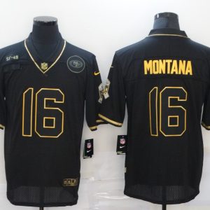 Men's San Francisco 49ers #16 Joe Montana 2020 Black/Gold Salute To Service Limited Jersey