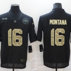 Men's San Francisco 49ers #16 Joe Montana Black Camo Salute To Service Limited Jersey
