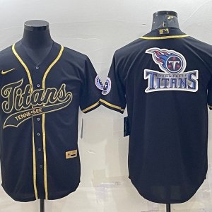 Men's Tennessee Titans Black/Gold Team Big Logo With Patch Baseball Nike Jersey