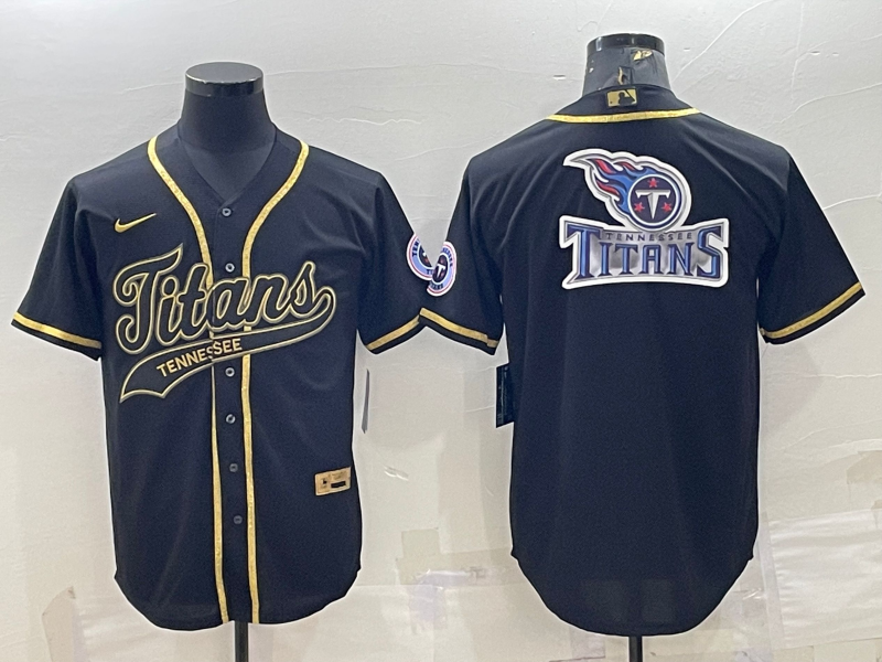 Men's Tennessee Titans Black/Gold Team Big Logo With Patch Baseball Nike Jersey