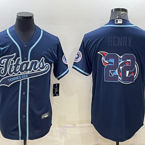 Men's Tennessee Titans #22 Derrick Henry Navy Team Big Logo With Patch Jersey