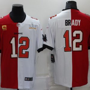 Men's Tampa Bay Buccaneers #12 Tom Brady Super Bowl LV Split Captain C Vapor Limited Jersey
