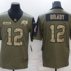 Men's Tampa Bay Buccaneers #12 Tom Brady 2021 Olive Camo Salute To Service Limited Jersey