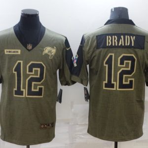 Men's Tampa Bay Buccaneers #12 Tom Brady 2021 Olive Salute To Service Limited Jersey