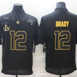 Men's Tampa Bay Buccaneers #12 Tom Brady 2020 Black/Gold Salute To Service With Super Jersey
