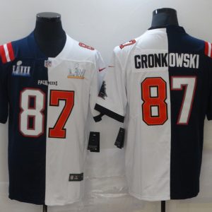 Men's Buccaneers/Patriots  #87 Rob Gronkowski White Navy Split Super Bowl Limited Jersey