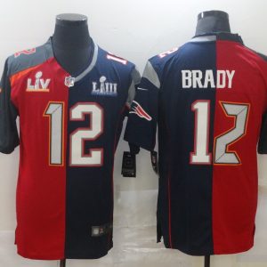 Men's Buccaneers/Patriots  #12 Tom Brady Red Blue Split 2021 Super Bowl Limited Jersey