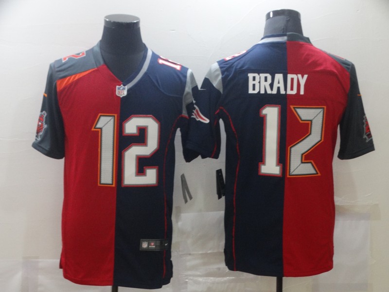 Men's Buccaneers/Patriots #12 Tom Brady Red Blue Split 2021 Limited Jersey