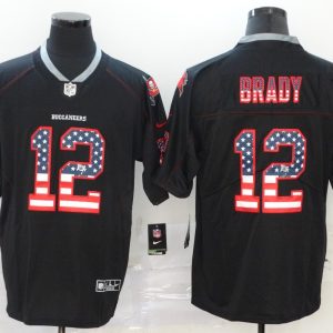 Copy Men's Tampa Bay Buccaneers #12 Brady USA Flag Fashion Black Color Rush Limited Jersey