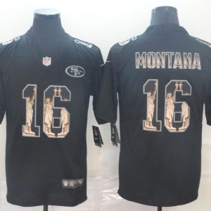 Men's San Francisco 49ers #16 Joe Montana 2019 Black Statue Of Liberty Limited Jersey