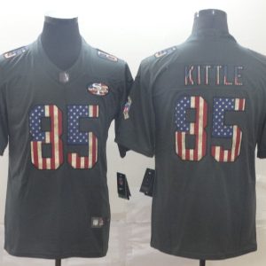 Men's San Francisco 49ers #85 George Kittle Grey 2019 Salute To Service USA Flag Fashion Limited Jersey