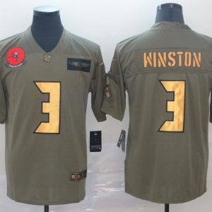 Men's Tampa Bay Buccaneers #3 Jameis Winston 2019 Olive/Gold Salute To Service Limited Jersey
