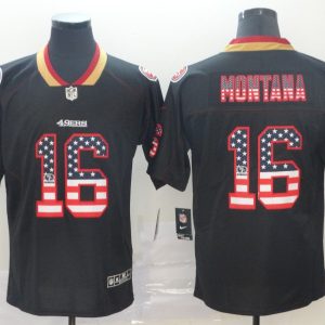 San Francisco 49ers #16 Joe Montana Black USA Flag Limited Men Jersey