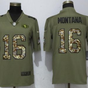 New Nike San Francisco 49ers 16 Montana Olive/Camo Carson 2018 Salute to Service Limited Jersey