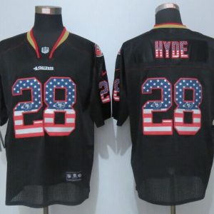 New Nike San Francisco 49ers 28 Hyde USA Flag Fashion Black Elite Jerseys