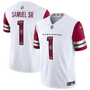 Men's Washington Commanders #1 Deebo Samuel Sr White 2025 F.U.S.E. Vapor Limited Jersey