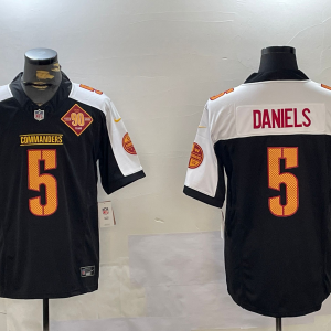 Men's Washington Commanders #5 Jayden Daniels Black/White 2024 F.U.S.E. 90th Anniversary Jersey