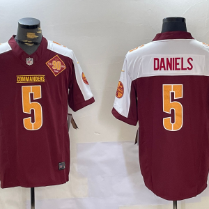 Men's Washington Commanders #5 Jayden Daniels Burgundy 2024 Draft Vapor Limited Jersey