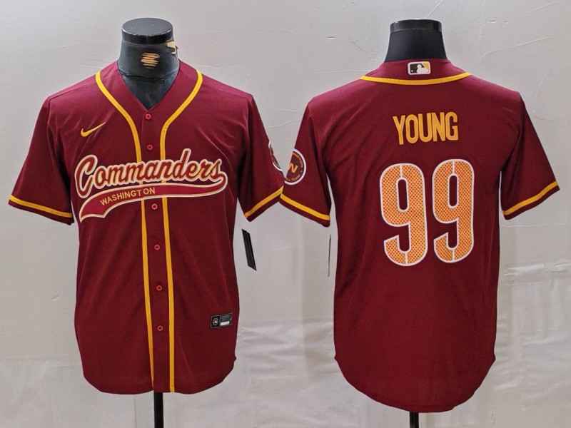 Men's Washington Commanders #99 Chase Young Burgundy With Patch Cool Base Stitched Jersey
