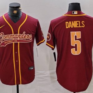 Men's Washington Commanders #5 Jayden Daniels Red With Patch Cool Base Stitched Jersey