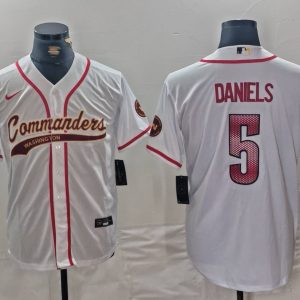 Men's Washington Commanders #5 Jayden Daniels White With Patch Cool Base Stitched Jersey