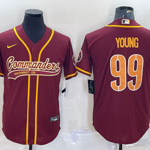 Men's Washington Commanders #99 Chase Young Burgundy With Patch Baseball Jersey