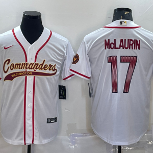 Men's Washington Commanders #17 Terry McLaurin White With Patch Baseball Jersey