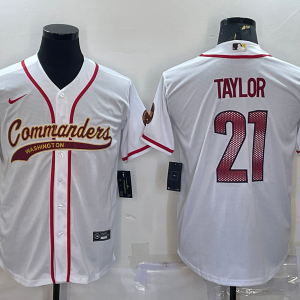Men's Washington Commanders #21 Sean Taylor White With Patch Baseball Jersey