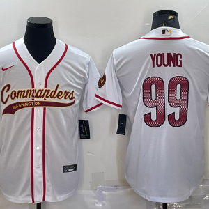 Men's Washington Commanders #99 Chase Young White With Patch Baseball Jersey