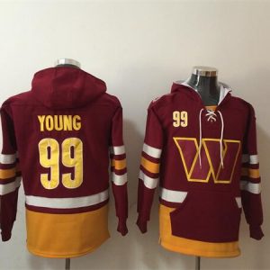 Men's Washington Commanders #99 Chase Young Burgundy Lace-Up Pullover Hoodie