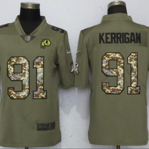 New Nike Washington Red Skins 91 Kerrigan Olive/Camo Carson 2018 Salute to Service Limited Jersey