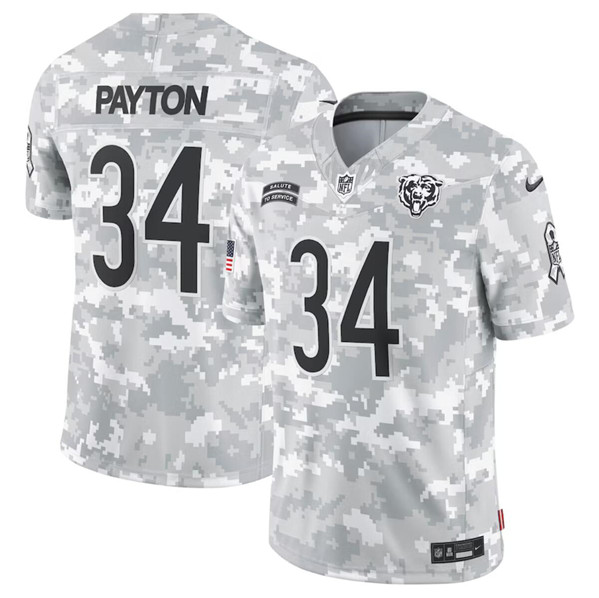 Men's Chicago Bears #34 Walter Payton Arctic Camo 2024 F.U.S.E. Salute to Service Jersey