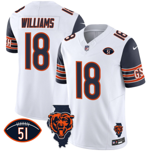 Men's Chicago Bears #18 Caleb Williams White F.U.S.E. With Illinois and No. 51 Patch Jersey
