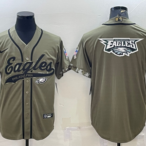 Men's Philadelphia Eagles 2022 Olive Salute To Service Team Big Logo With Patch Baseball Nike Jersey