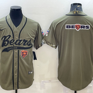 Men's Chicago Bears 2022 Olive Salute To Service Team Big Logo With Patch Baseball Nike Jersey