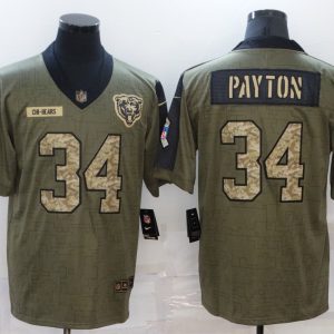Men's Chicago Bears #34 Walter Payton 2021 Olive Camo Salute To Service Limited Jersey