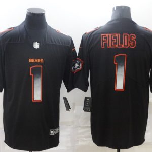 Men's Chicago Bears #1 Justin Fields Black Smoke Fashion Limited Jersey
