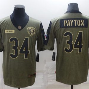Men's Chicago Bears #34 Walter Payton 2021 Olive Salute To Service Limited Jersey