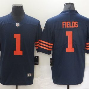 Men's Chicago Bears #1 Justin Fields Blue with Orange Letters Vapor Untouchable Limited Jersey