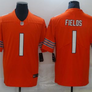 Men's Chicago Bears #1 Justin Fields Orange 2021 NFL Draft Vapor Untouchable Limited Jersey