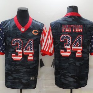 Men's Chicago Bears #34 Walter Payton 2020 Camo USA Flag Limited Jersey