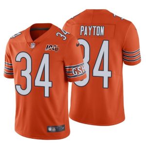 Men's Chicago Bears #34 Walter Payton Orange 100th Season Limited Stitched NFL Jersey