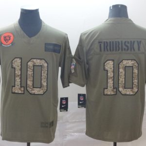 Men's Chicago Bears #10 Mitchell Trubisky 2019 Olive/Camo Salute To Service Limited Jersey